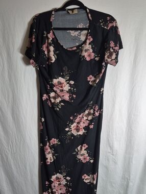 Bobbie Brooks Black Maxi Dress with Pink Floral Clusters